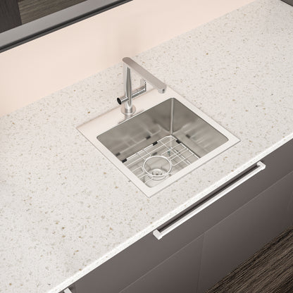15" x 15" x 9" Stainless Steel Drop In Kitchen Sink - 15 Inch Drop-in Topmount Sinks 16 Gauge Single Bowl Bar Sink