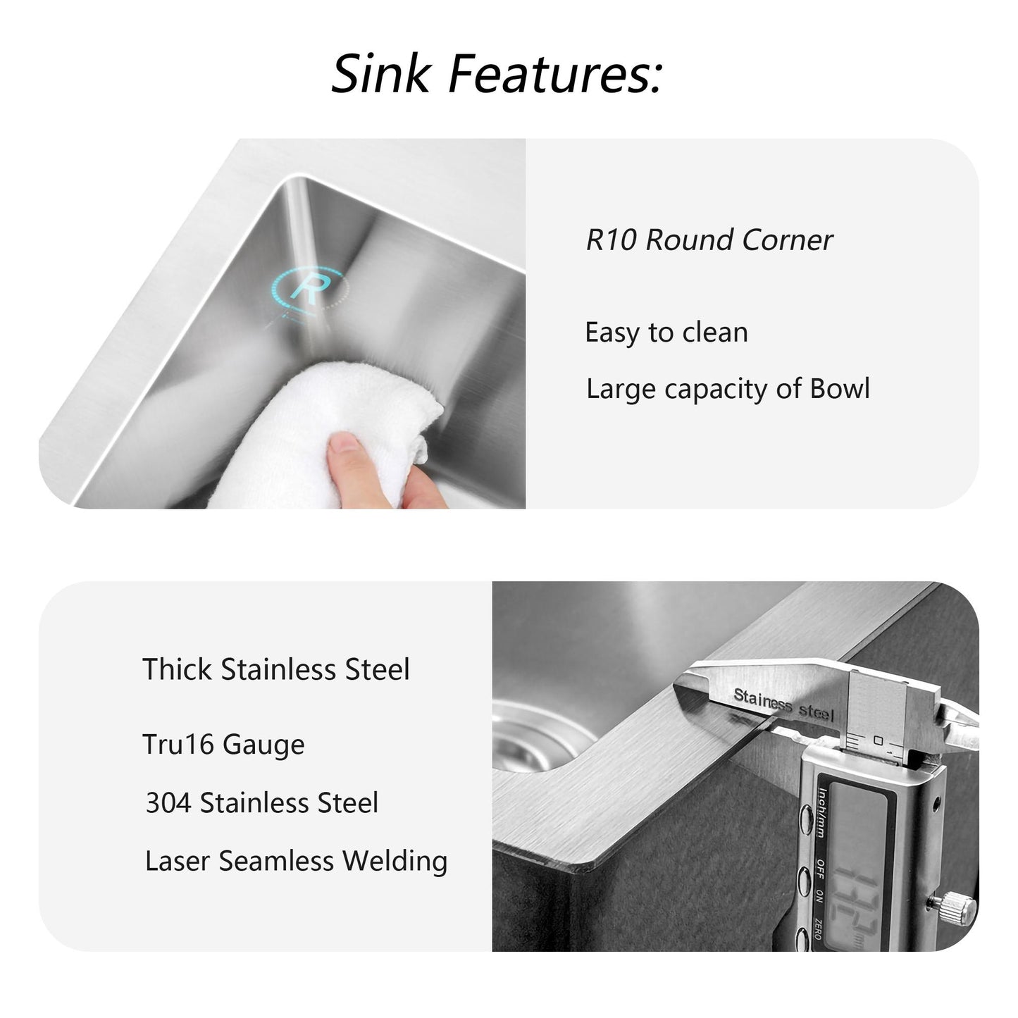 15" x 15" x 9" Stainless Steel Drop In Kitchen Sink - 15 Inch Drop-in Topmount Sinks 16 Gauge Single Bowl Bar Sink