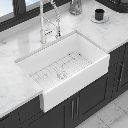 33 White Farmhouse Sink - 33 x 18 x 10 Inch Kitchen Sink White Undermount Single Bowl Apron Front Porcelain Ceremic Sink Farm Style