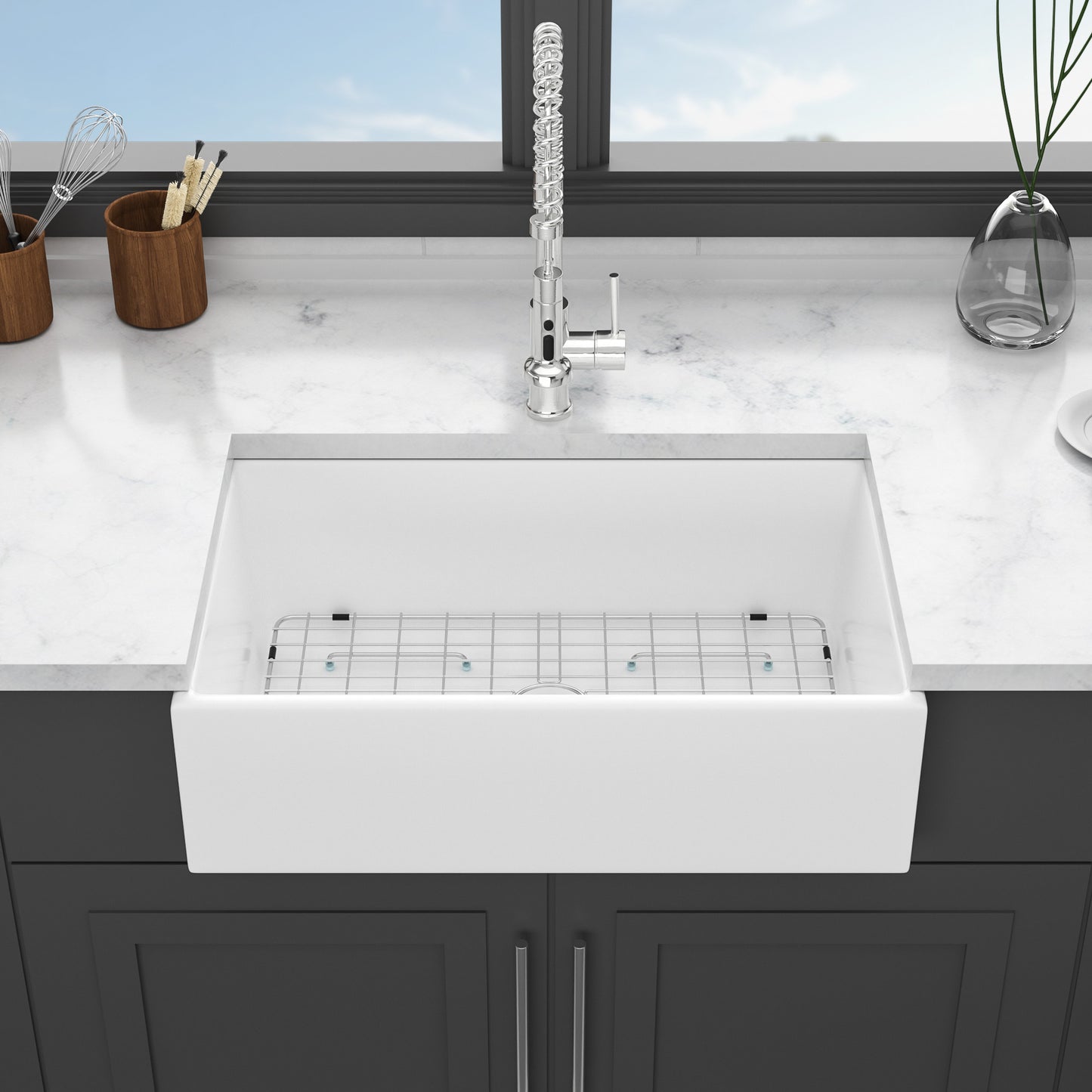 33 White Farmhouse Sink - 33 x 18 x 10 Inch Kitchen Sink White Undermount Single Bowl Apron Front Porcelain Ceremic Sink Farm Style