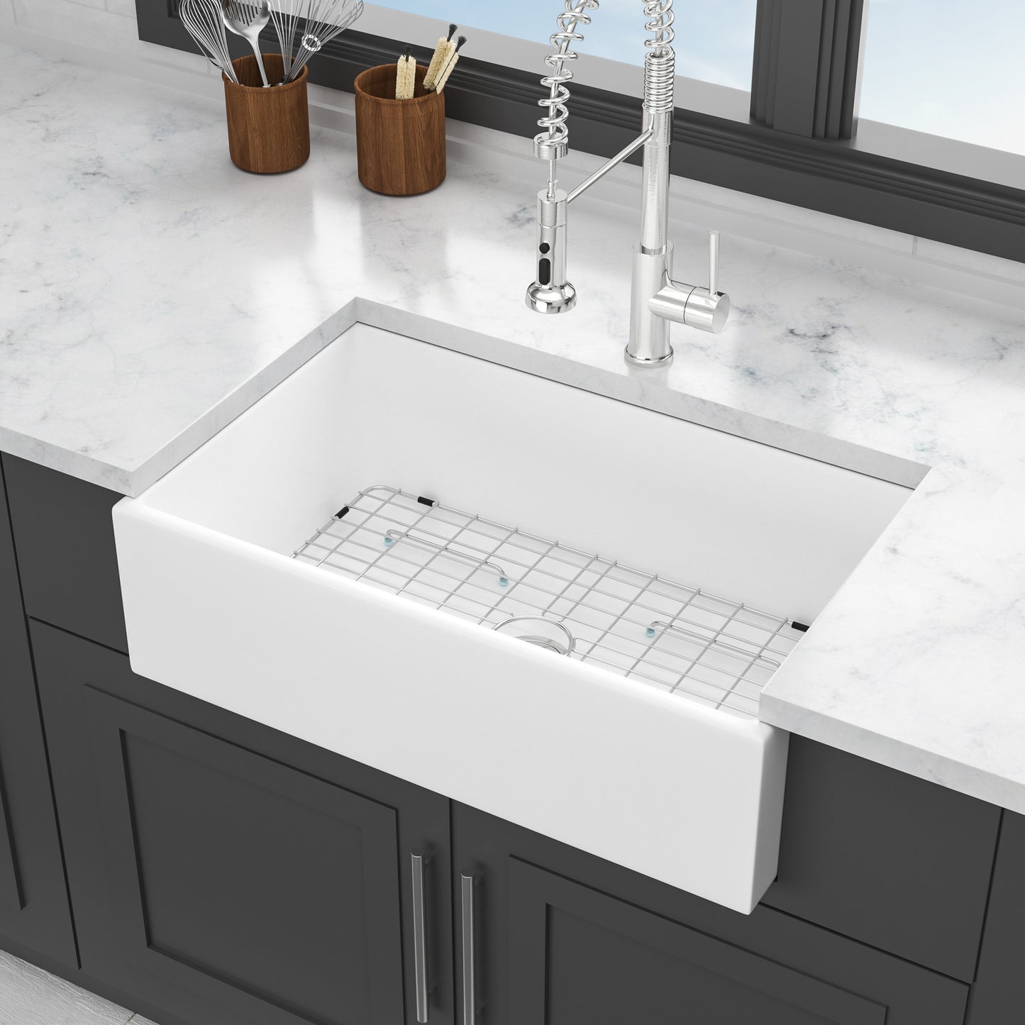 33 White Farmhouse Sink - 33 x 18 x 10 Inch Kitchen Sink White Undermount Single Bowl Apron Front Porcelain Ceremic Sink Farm Style