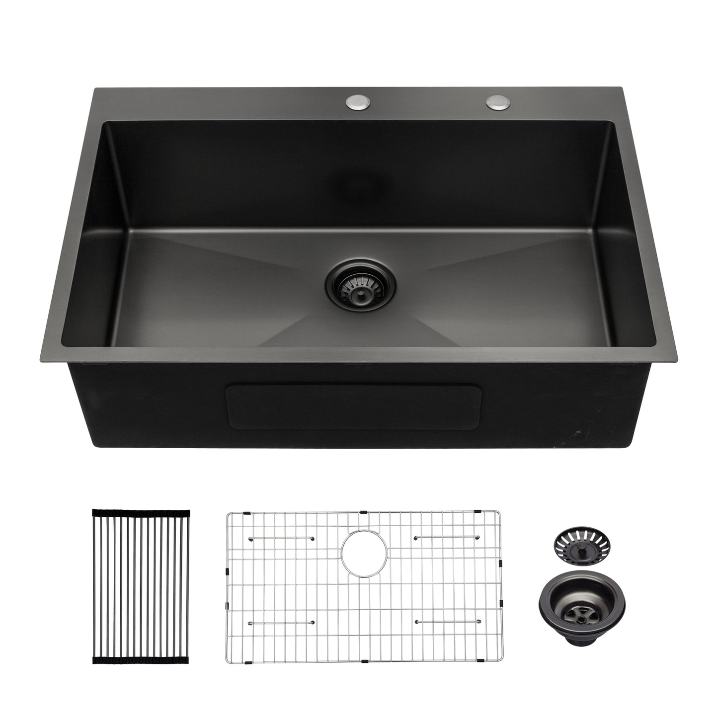 33 x 22 x 10 inch Kitchen Sink Drop In Gunmetal Black 16 Gauge Stainless Steel 33" Single Bowl Topmount Kitchen Sink Basin