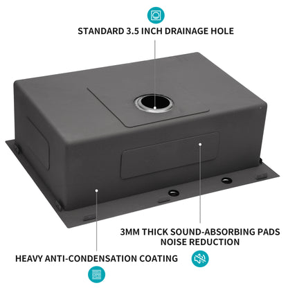33 x 22 x 10 inch Kitchen Sink Drop In Gunmetal Black 16 Gauge Stainless Steel 33" Single Bowl Topmount Kitchen Sink Basin