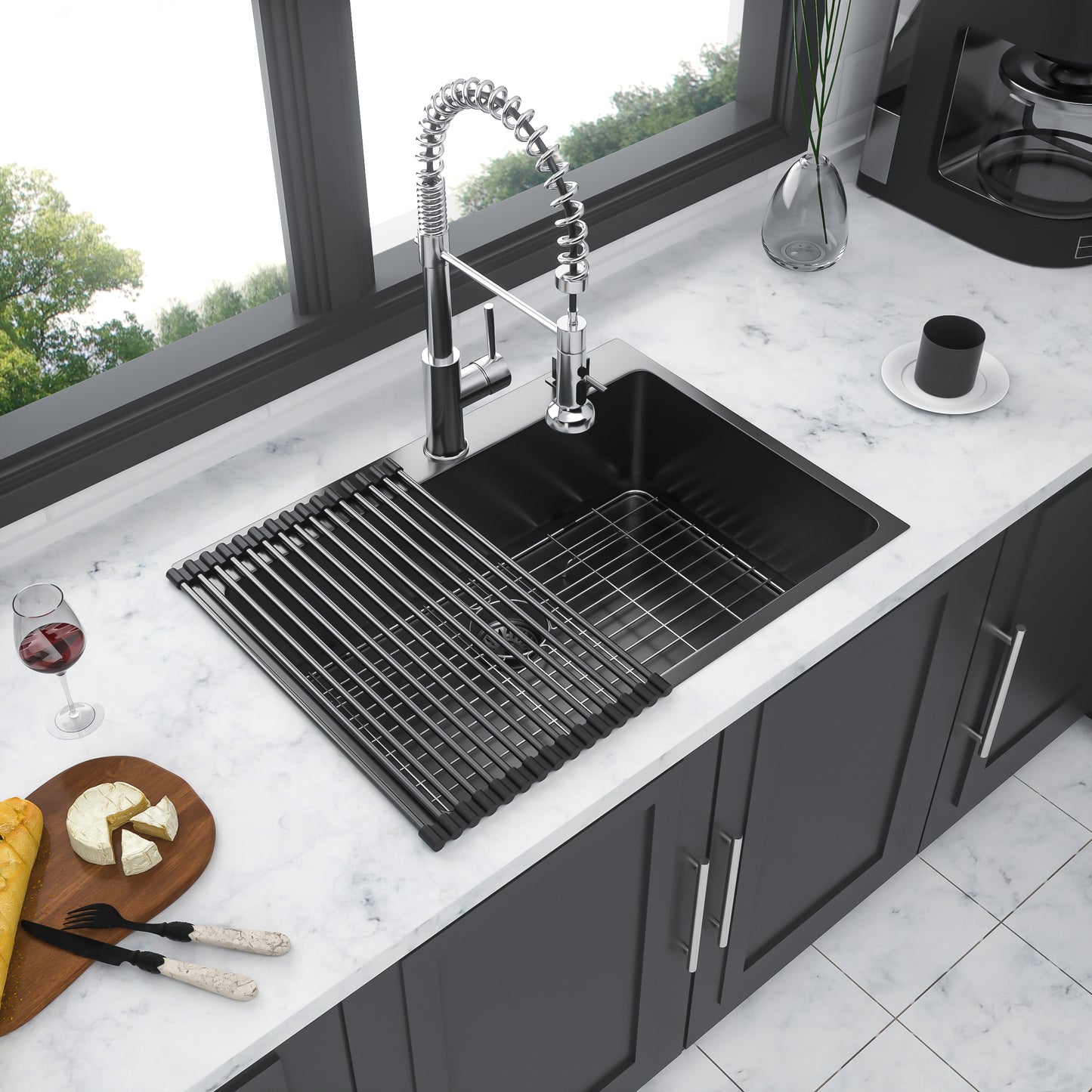 33 x 22 x 10 inch Kitchen Sink Drop In Gunmetal Black 16 Gauge Stainless Steel 33" Single Bowl Topmount Kitchen Sink Basin