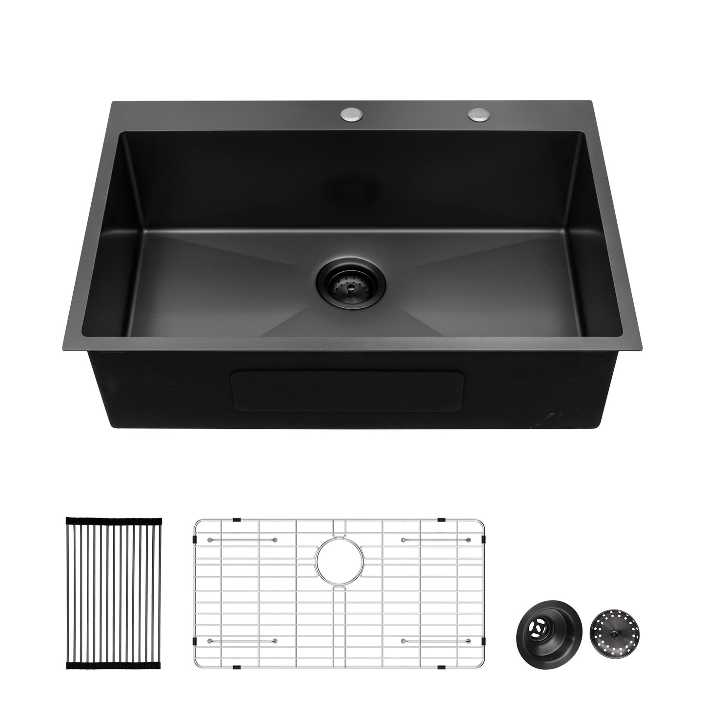 Gunmetal Black Drop in Kitchen Sink, 28 x 22 x 10 inch Drop in Kitchen Sink Gunmetal Black Topmount 16 Gauge Deep Single Bowl Stainless Steel Sink Basin