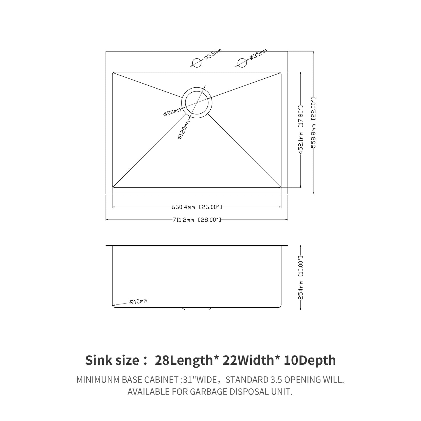 Gunmetal Black Drop in Kitchen Sink, 28 x 22 x 10 inch Drop in Kitchen Sink Gunmetal Black Topmount 16 Gauge Deep Single Bowl Stainless Steel Sink Basin