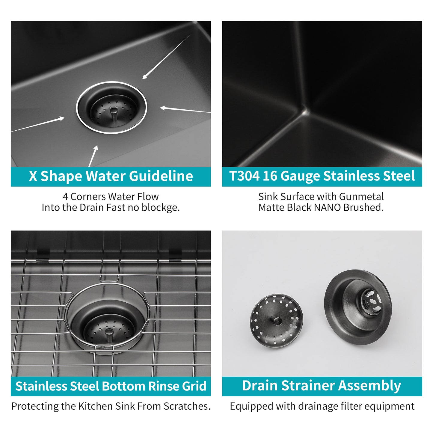 Gunmetal Black Drop in Kitchen Sink, 28 x 22 x 10 inch Drop in Kitchen Sink Gunmetal Black Topmount 16 Gauge Deep Single Bowl Stainless Steel Sink Basin