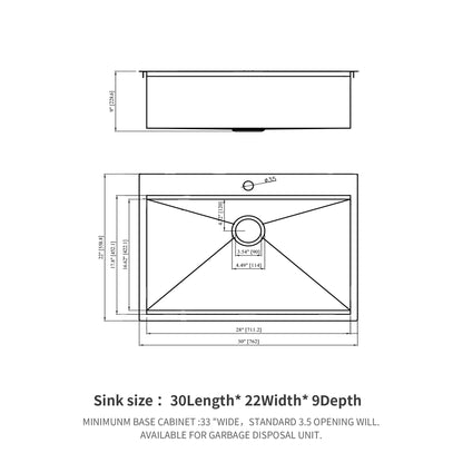 30 Drop In Kitchen Sink - 30 x 22 x 9 inch Kitchen Sink Topmount Ledge Workstation 16 Gauge Stainless Steel Single Bowl Kitchen Sink