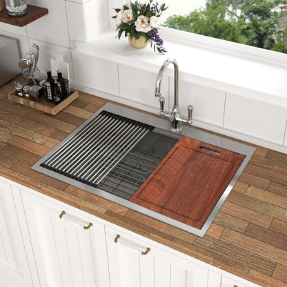 30 Drop In Kitchen Sink - 30 x 22 x 9 inch Kitchen Sink Topmount Ledge Workstation 16 Gauge Stainless Steel Single Bowl Kitchen Sink