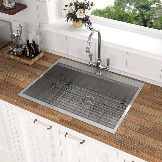 25 x 22 x 9 inch Kitchen Sink Drop In 16 Gauge Stainless Steel 25" Single Bowl Topmount Kitchen Sink Basin