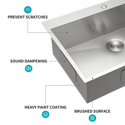 28 Inch Drop In Sink - 28 x 22 x 9 inch Kitchen Sink Drop in Topmount Single Bowl Sink 16 Gauge Stainless Steel Kitchen Sink Basin