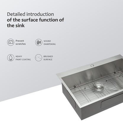 28 Inch Drop In Sink - 28 x 22 x 9 inch Kitchen Sink Drop in Topmount Single Bowl Sink 16 Gauge Stainless Steel Kitchen Sink Basin