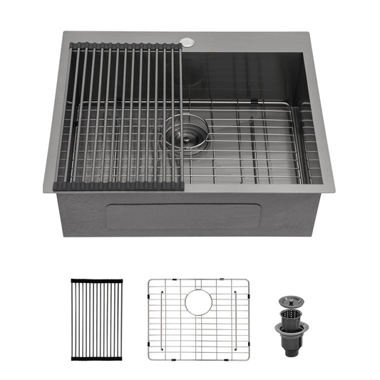 28 Kitchen Sink Drop In - 28 x 22 x 9 inch Gunmetal Black Drop In Topmount 16 Gauge Stainless Steel Kitchen Sink