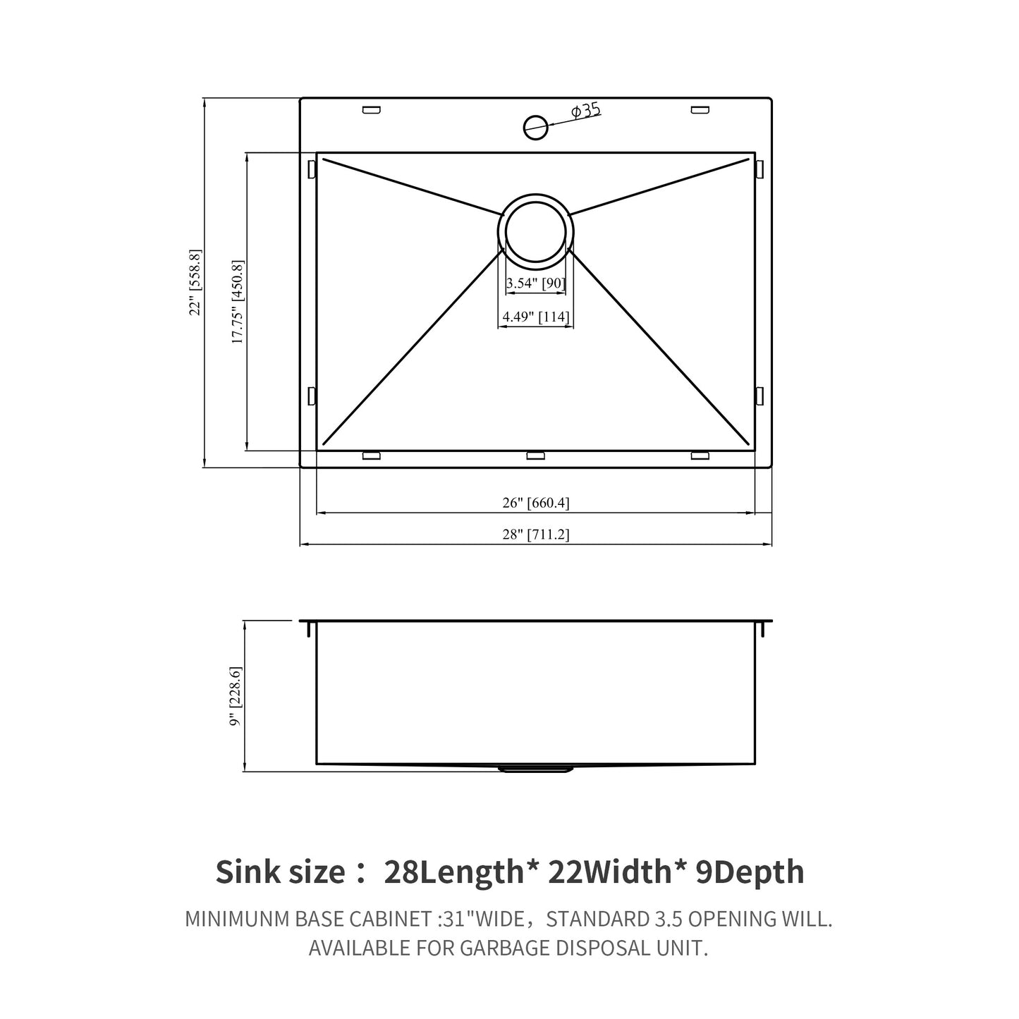 28 Kitchen Sink Drop In - 28 x 22 x 9 inch Gunmetal Black Drop In Topmount 16 Gauge Stainless Steel Kitchen Sink
