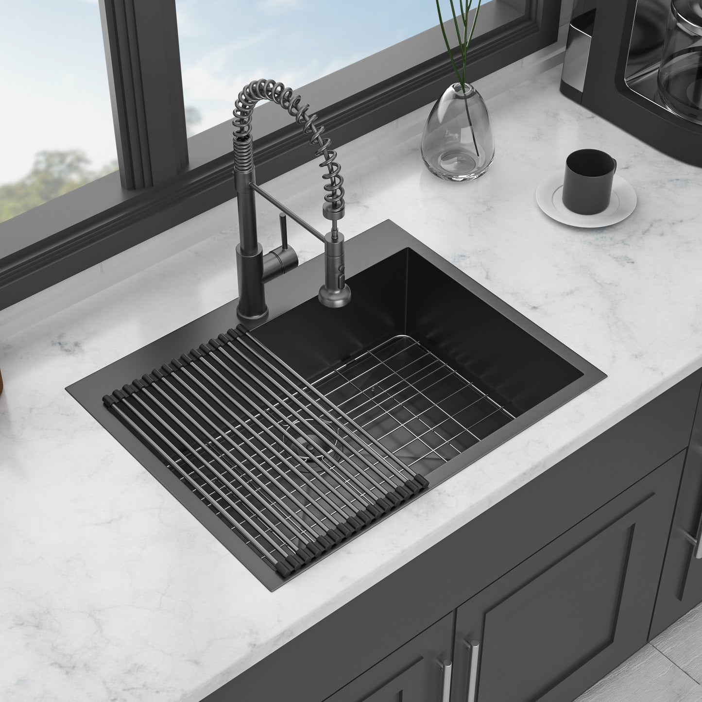 28 Kitchen Sink Drop In - 28 x 22 x 9 inch Gunmetal Black Drop In Topmount 16 Gauge Stainless Steel Kitchen Sink