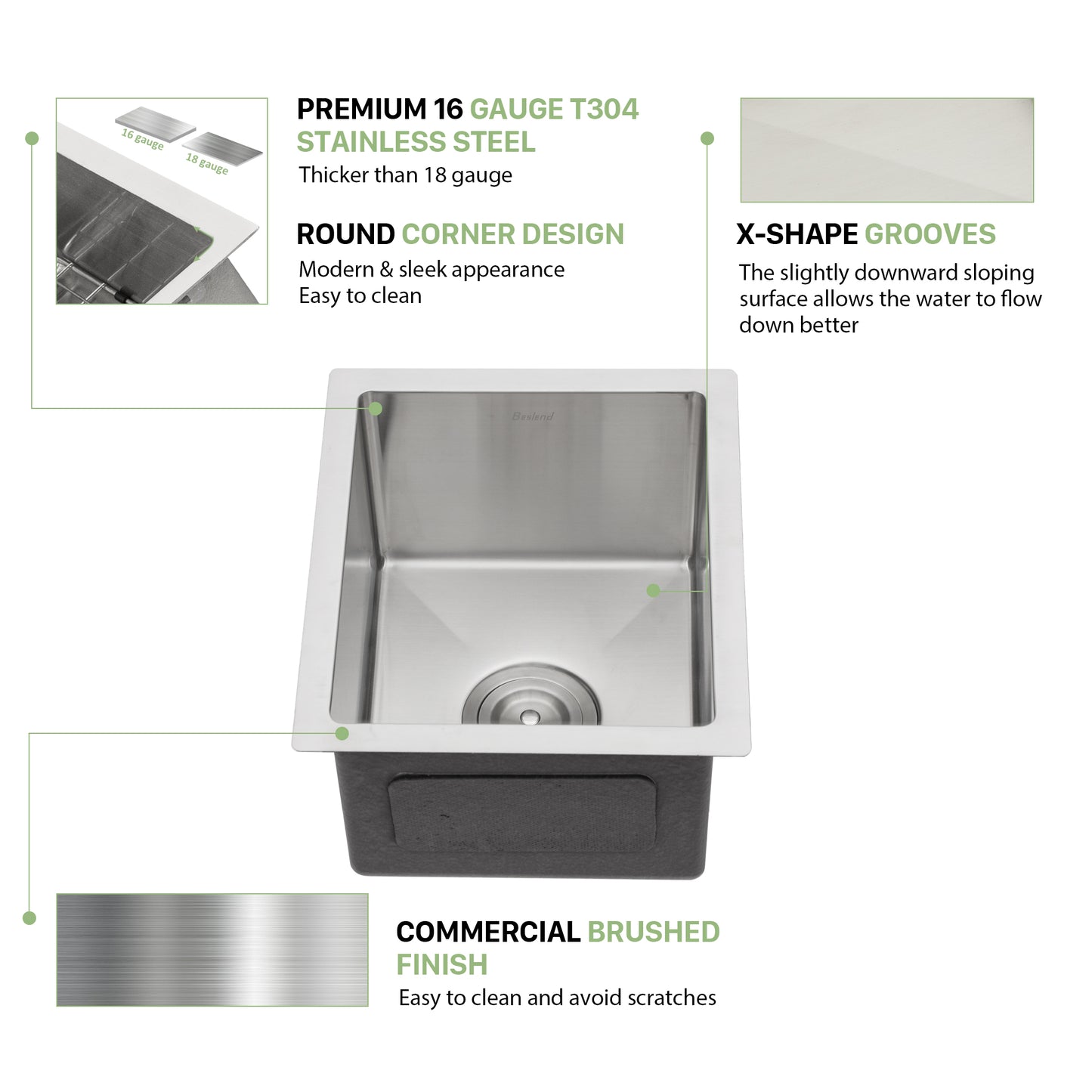 13 Inch Undermount Sink - 13"x15"x9" Undermount Stainless Steel Kitchen Sink 16 Gauge Single Bowl Kitchen Sink 9 Inch Deep Bar/Prep Sink Basin