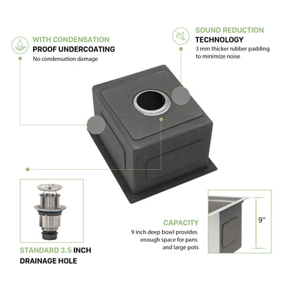 13 Inch Undermount Sink - 13"x15"x9" Undermount Stainless Steel Kitchen Sink 16 Gauge Single Bowl Kitchen Sink 9 Inch Deep Bar/Prep Sink Basin