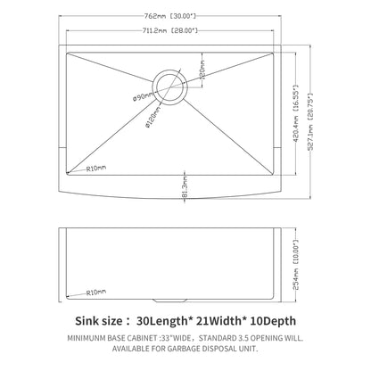 30 Inch Farmhouse Kitchen Sink - 30"x21"x10" Stainless Steel Apron Front Farmhouse Sink 10 Inch Deep 16 Gauge Single Bowl Kitchen Sink Basin