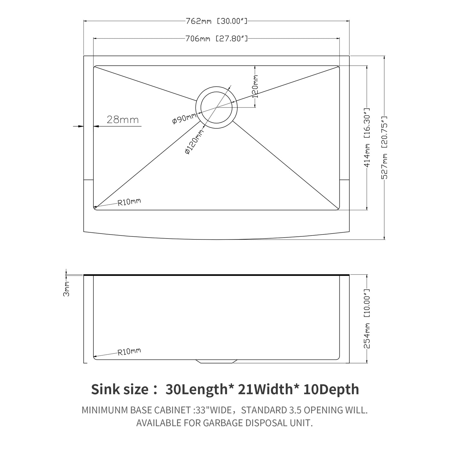 30 Black Farmhouse Sink 30 x 21 x 10 inches Stainless Steel Apron Front Kitchen Sink Gunmetal Black 16 Gauge 10 Inch Deep Single Bowl
