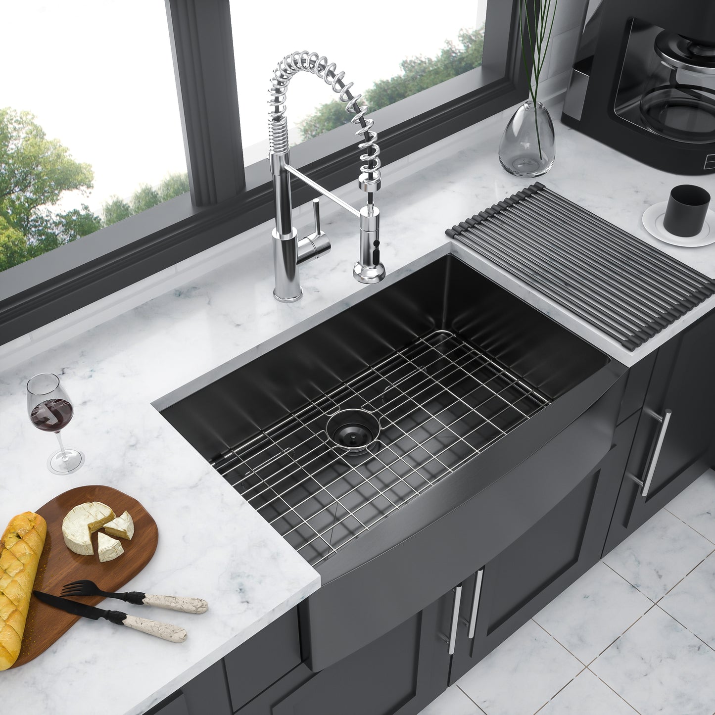 30 Black Farmhouse Sink 30 x 21 x 10 inches Stainless Steel Apron Front Kitchen Sink Gunmetal Black 16 Gauge 10 Inch Deep Single Bowl