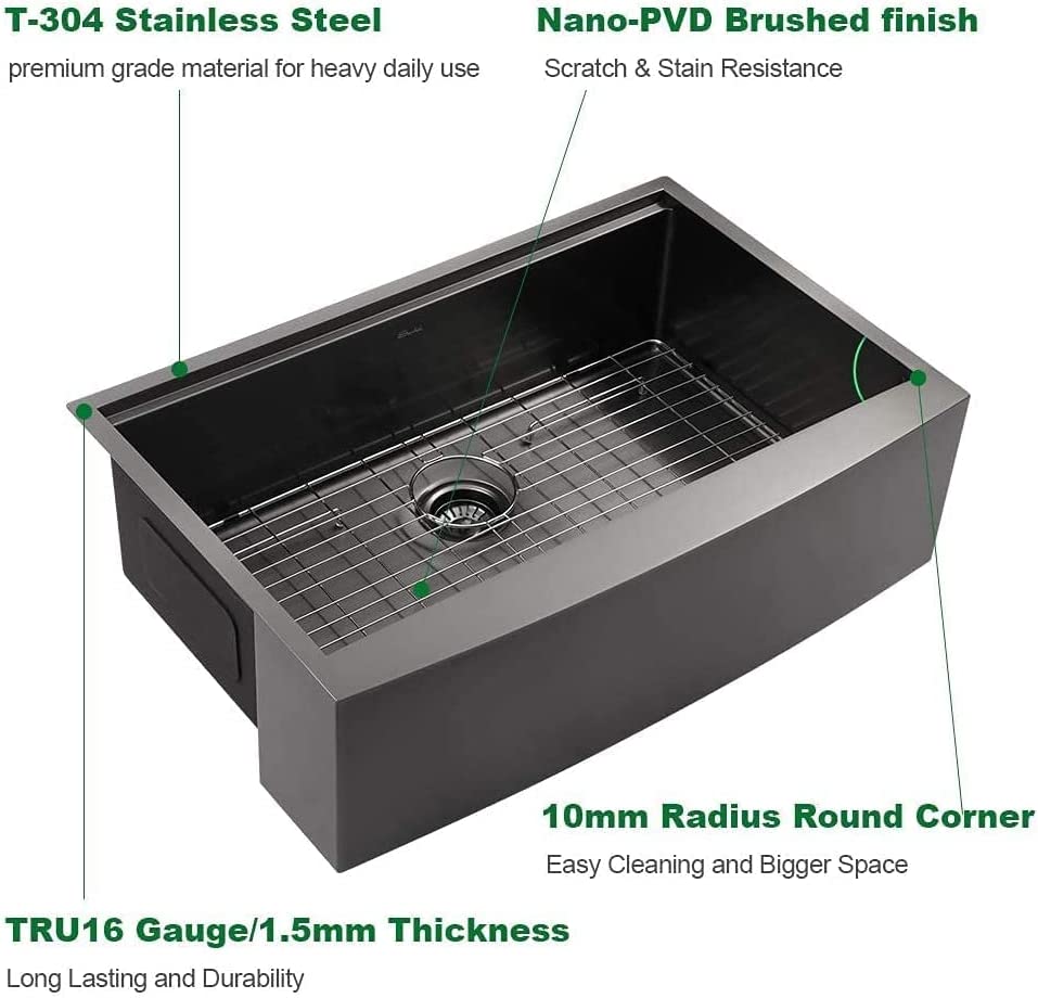Farmhouse Sink Workstation - 30 Inch Kitchen Sink Gunmetal Black Stainless Steel 16 gauge Apron Front Kitchen Sink