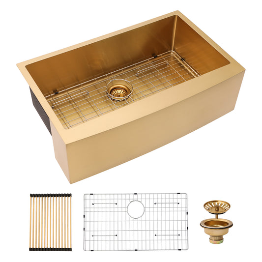 33 Gold Farmhouse Sink - 33 Inch Kitchen Sink Stainless Steel 16 gauge Apron Front Kitchen Sink
