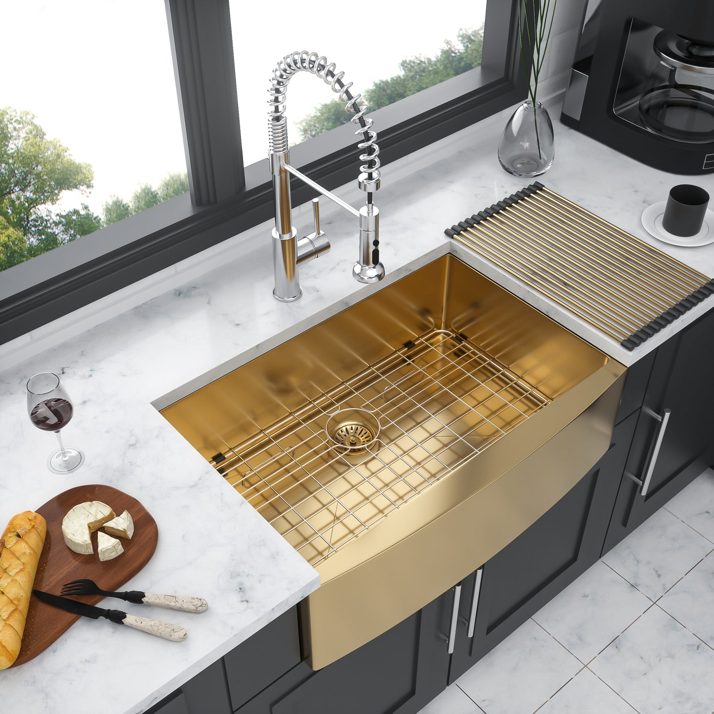 33 Gold Farmhouse Sink - 33 Inch Kitchen Sink Stainless Steel 16 gauge Apron Front Kitchen Sink