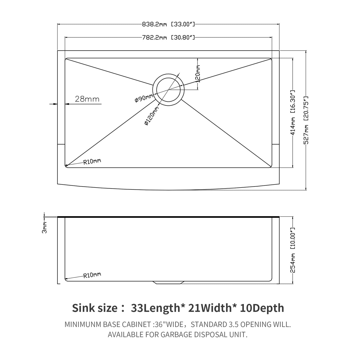 33 Gold Farmhouse Sink - 33 Inch Kitchen Sink Stainless Steel 16 gauge Apron Front Kitchen Sink