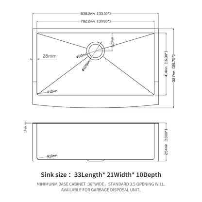 33 Gold Farmhouse Sink - 33 Inch Kitchen Sink Stainless Steel 16 gauge Apron Front Kitchen Sink