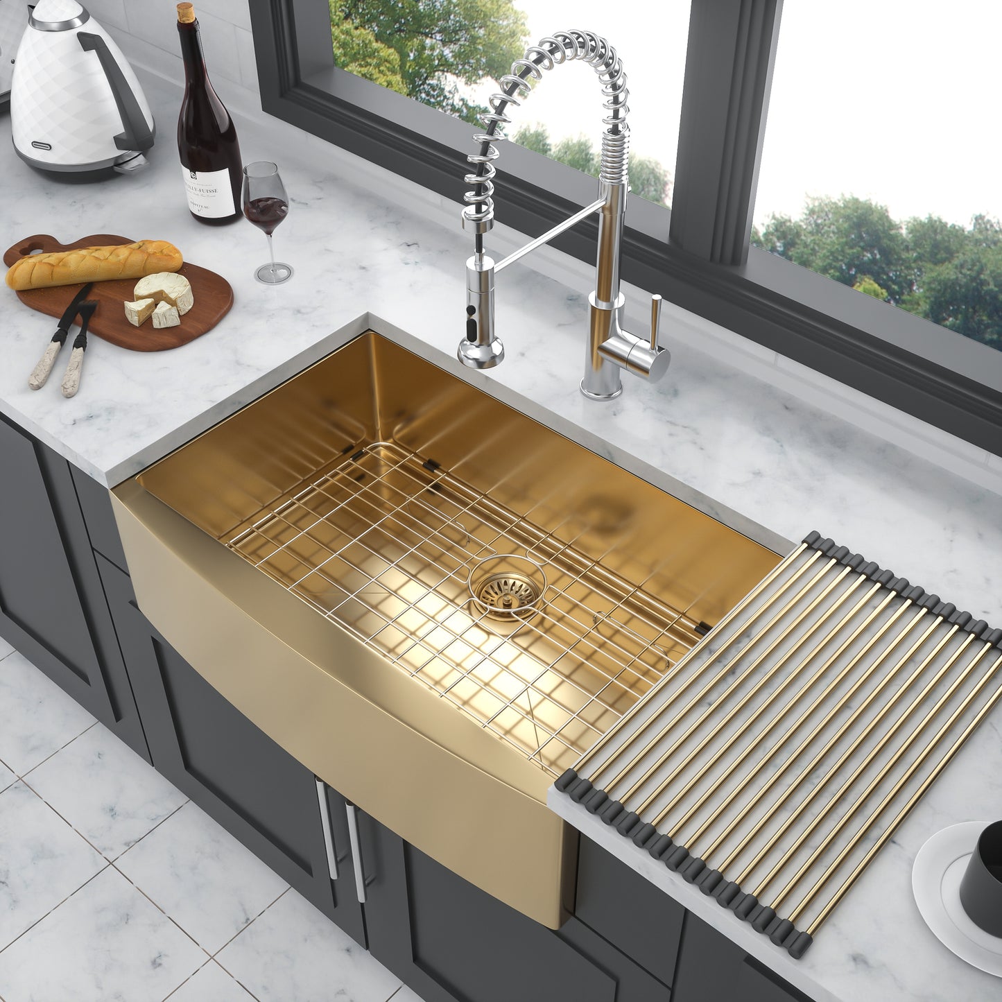 33 Gold Farmhouse Sink - 33 Inch Kitchen Sink Stainless Steel 16 gauge Apron Front Kitchen Sink