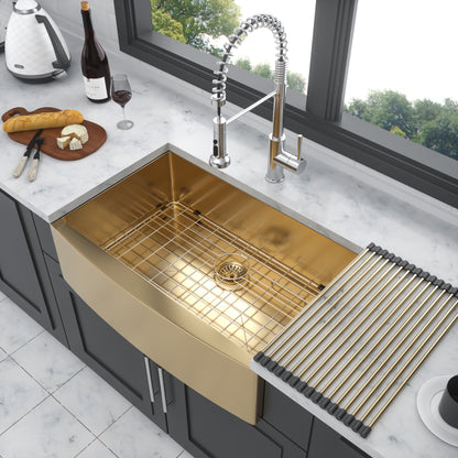 33 Gold Farmhouse Sink - 33 Inch Kitchen Sink Stainless Steel 16 gauge Apron Front Kitchen Sink
