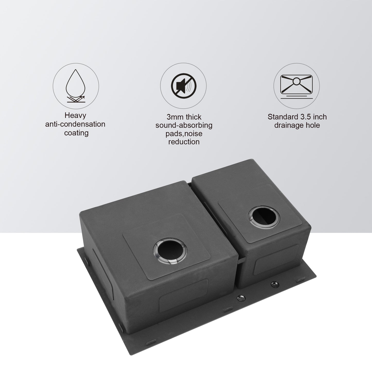 Double Bowl Drop in Sink- 33" x 22" x 10" Gunmetal Black Double Bowl Kitchen Sink 16 Gauge with Two 10" Deep Basin(60/40)