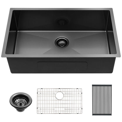28 Inch Undermount Sink - 28"x18"x10" Gunmetal Black Undermount Kitchen Sink 16 Gauge 10 Inch Deep Single Bowl Kitchen Sink Basin