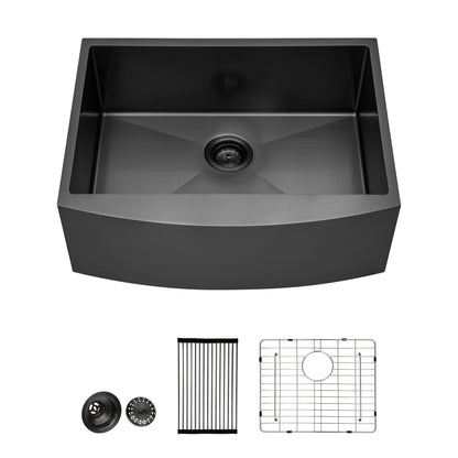 24" x 21" x 10" Gunmetal Black Farmhouse Sink - 24 Inch Kitchen Sink Stainless Steel 16 gauge Apron Front Kitchen Sink