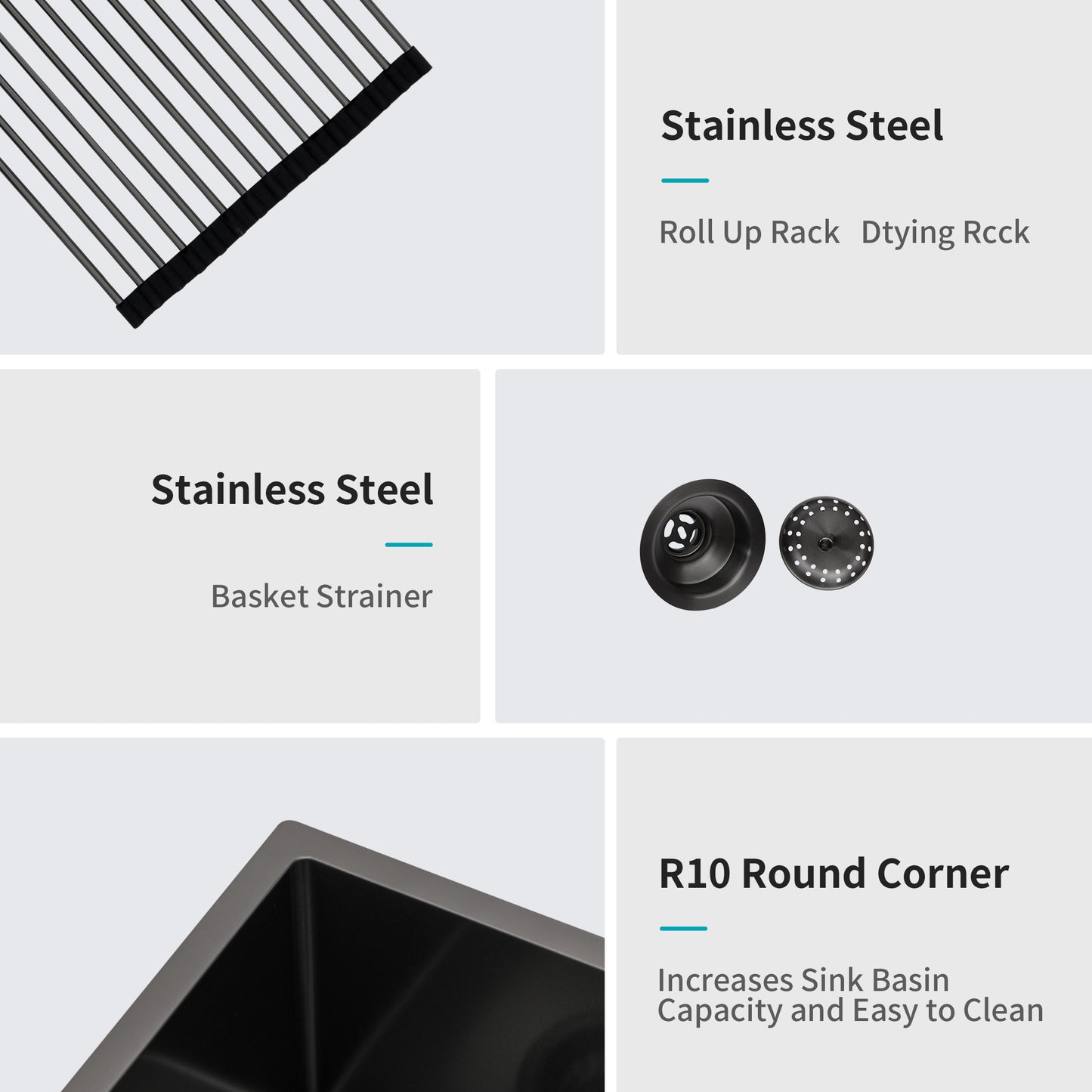 24" x 21" x 10" Gunmetal Black Farmhouse Sink - 24 Inch Kitchen Sink Stainless Steel 16 gauge Apron Front Kitchen Sink