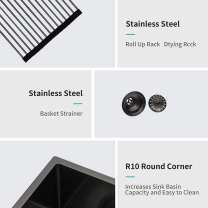 24" x 21" x 10" Gunmetal Black Farmhouse Sink - 24 Inch Kitchen Sink Stainless Steel 16 gauge Apron Front Kitchen Sink