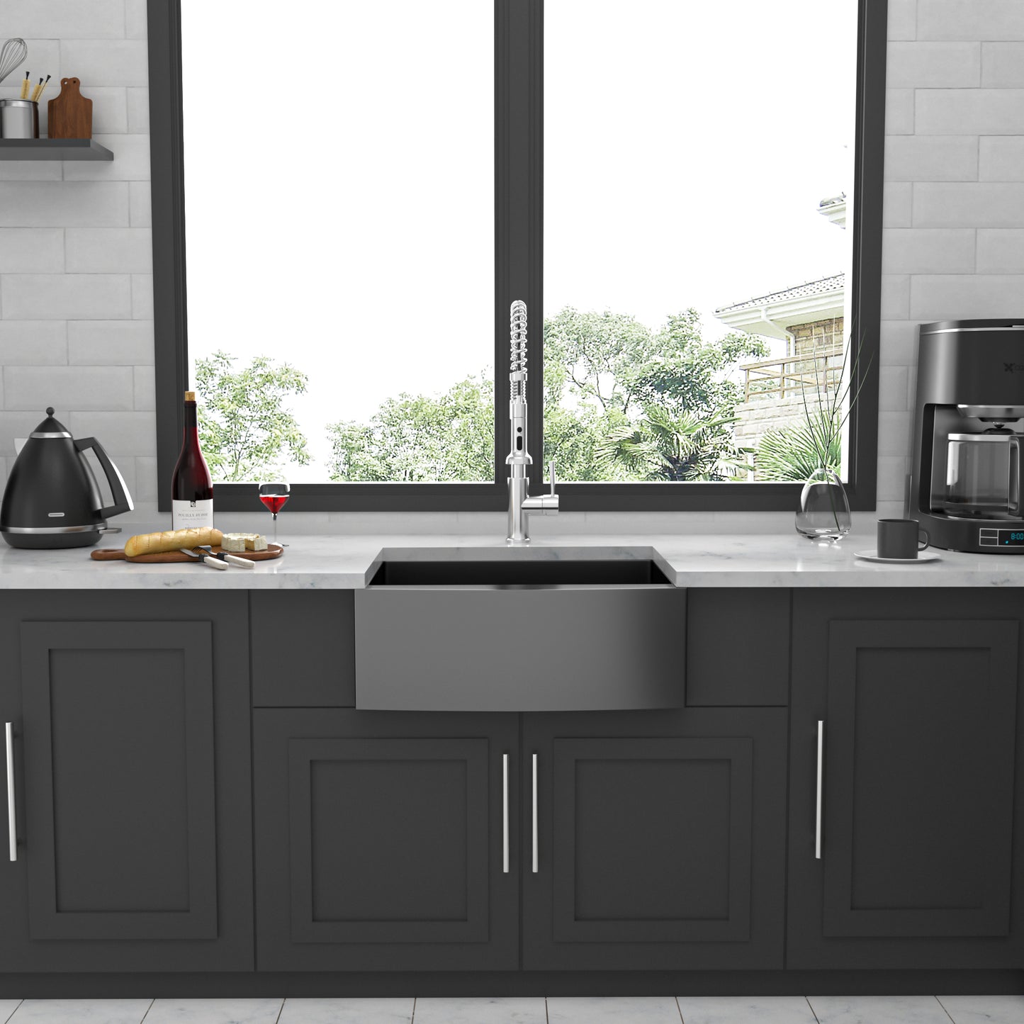 24" x 21" x 10" Gunmetal Black Farmhouse Sink - 24 Inch Kitchen Sink Stainless Steel 16 gauge Apron Front Kitchen Sink