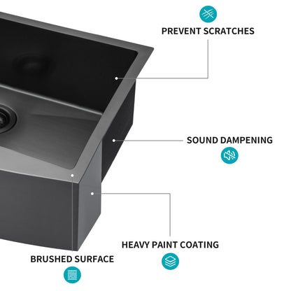 24" x 21" x 10" Gunmetal Black Farmhouse Sink - 24 Inch Kitchen Sink Stainless Steel 16 gauge Apron Front Kitchen Sink