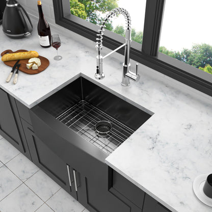 24" x 21" x 10" Gunmetal Black Farmhouse Sink - 24 Inch Kitchen Sink Stainless Steel 16 gauge Apron Front Kitchen Sink