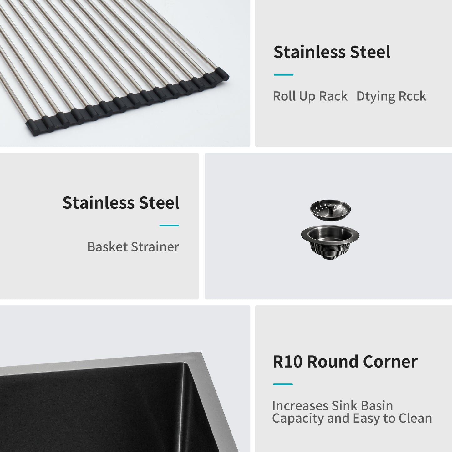 33 Gunmetal Black Farmhouse Sink - 33 Inch Kitchen Sink Stainless Steel 16 gauge Apron Front Kitchen Sink