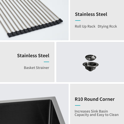 33 Gunmetal Black Farmhouse Sink - 33 Inch Kitchen Sink Stainless Steel 16 gauge Apron Front Kitchen Sink