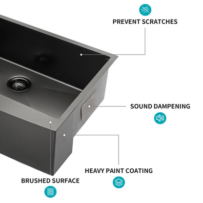 33 Gunmetal Black Farmhouse Sink - 33 Inch Kitchen Sink Stainless Steel 16 gauge Apron Front Kitchen Sink