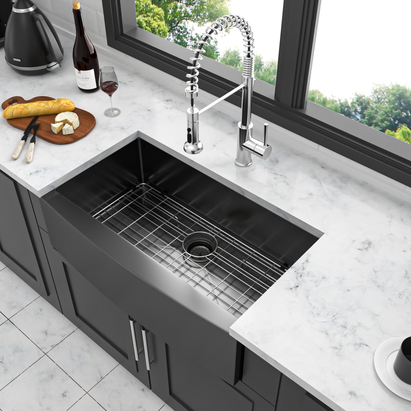 36 Gunmetal Black Farmhouse Sink - 36 x 21 x 10 Inch Kitchen Sink Stainless Steel 16 gauge Apron Front Kitchen Sink