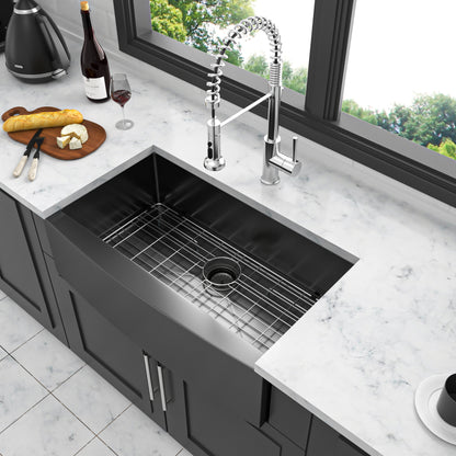 36 Gunmetal Black Farmhouse Sink - 36 x 21 x 10 Inch Kitchen Sink Stainless Steel 16 gauge Apron Front Kitchen Sink