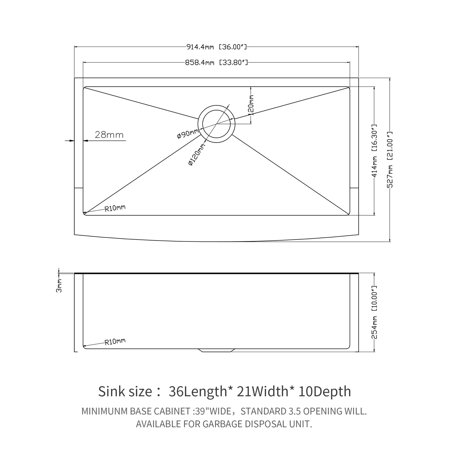 36 Gunmetal Black Farmhouse Sink - 36 x 21 x 10 Inch Kitchen Sink Stainless Steel 16 gauge Apron Front Kitchen Sink