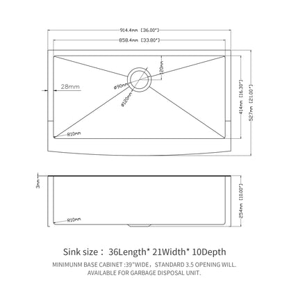 36 Gunmetal Black Farmhouse Sink - 36 x 21 x 10 Inch Kitchen Sink Stainless Steel 16 gauge Apron Front Kitchen Sink