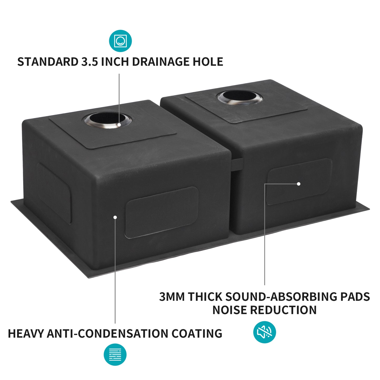 Double Bowl(50/50) Undermount Sink- 33"x19"x10" Gunmetal Black Double Bowl Kitchen Sink 16 Gauge with Two 10" Deep Basin