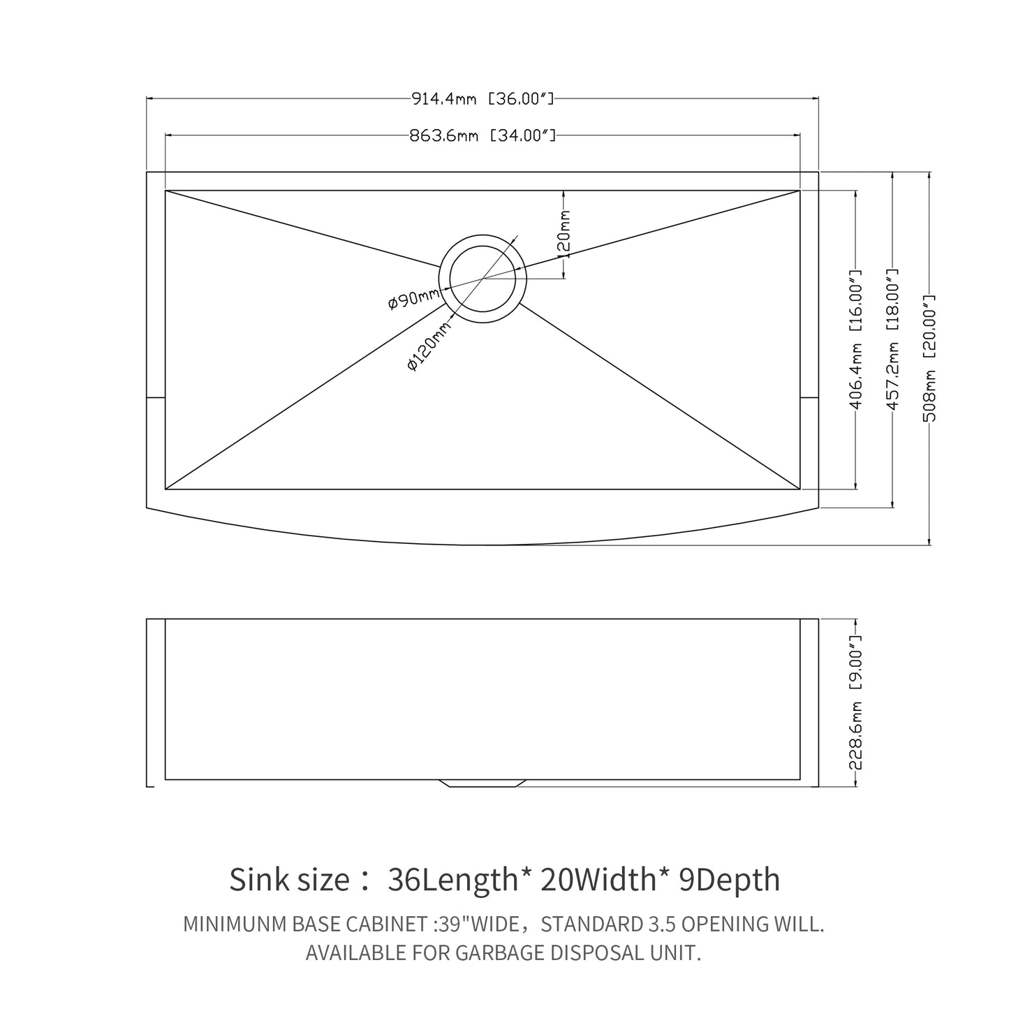 36 Farmhouse Sink - 36 x 20 x 9 Inch Kitchen Sink Stainless Steel 16 gauge Apron Front Kitchen Sink