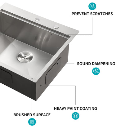 28 Inch Drop in Kitchen Sink - 28 "x 22" x 10" Kitchen Sink Stainless Steel 16 Gauge Workstation Sink Drop-in Topmount Single Bowl Kitchen Sink