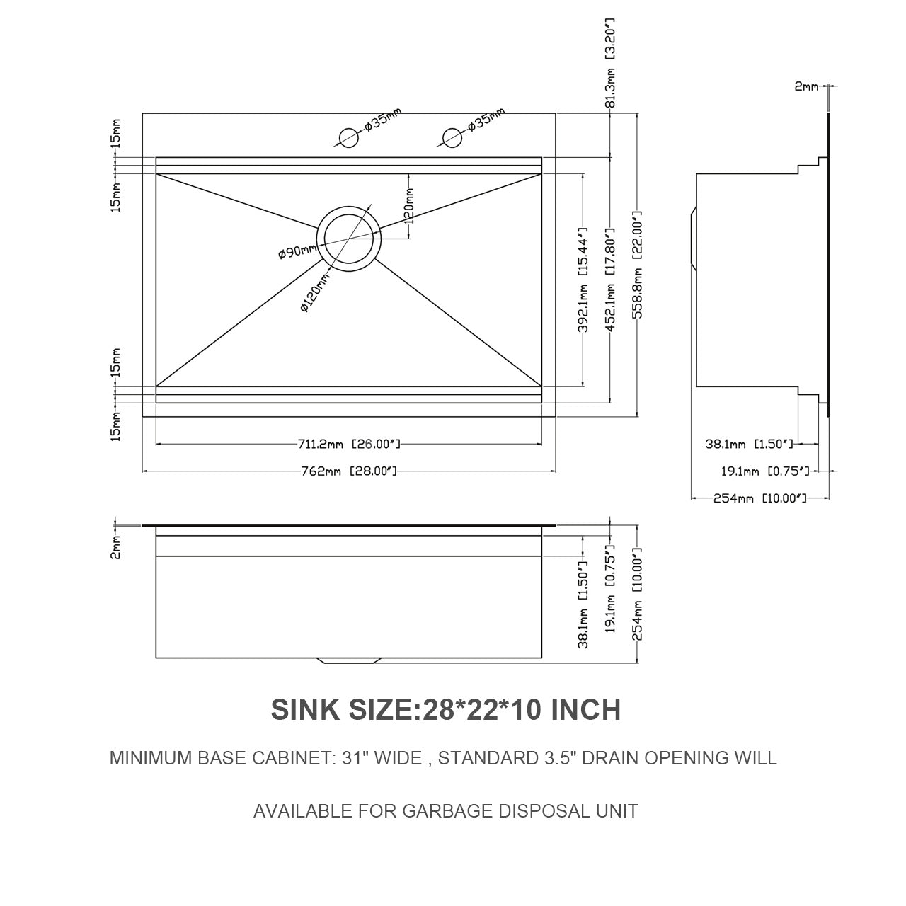 28 Inch Drop in Kitchen Sink - 28 "x 22" x 10" Kitchen Sink Stainless Steel 16 Gauge Workstation Sink Drop-in Topmount Single Bowl Kitchen Sink